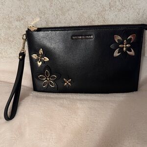 Michael Kors Black Wristlet with Gold Floral Accents
